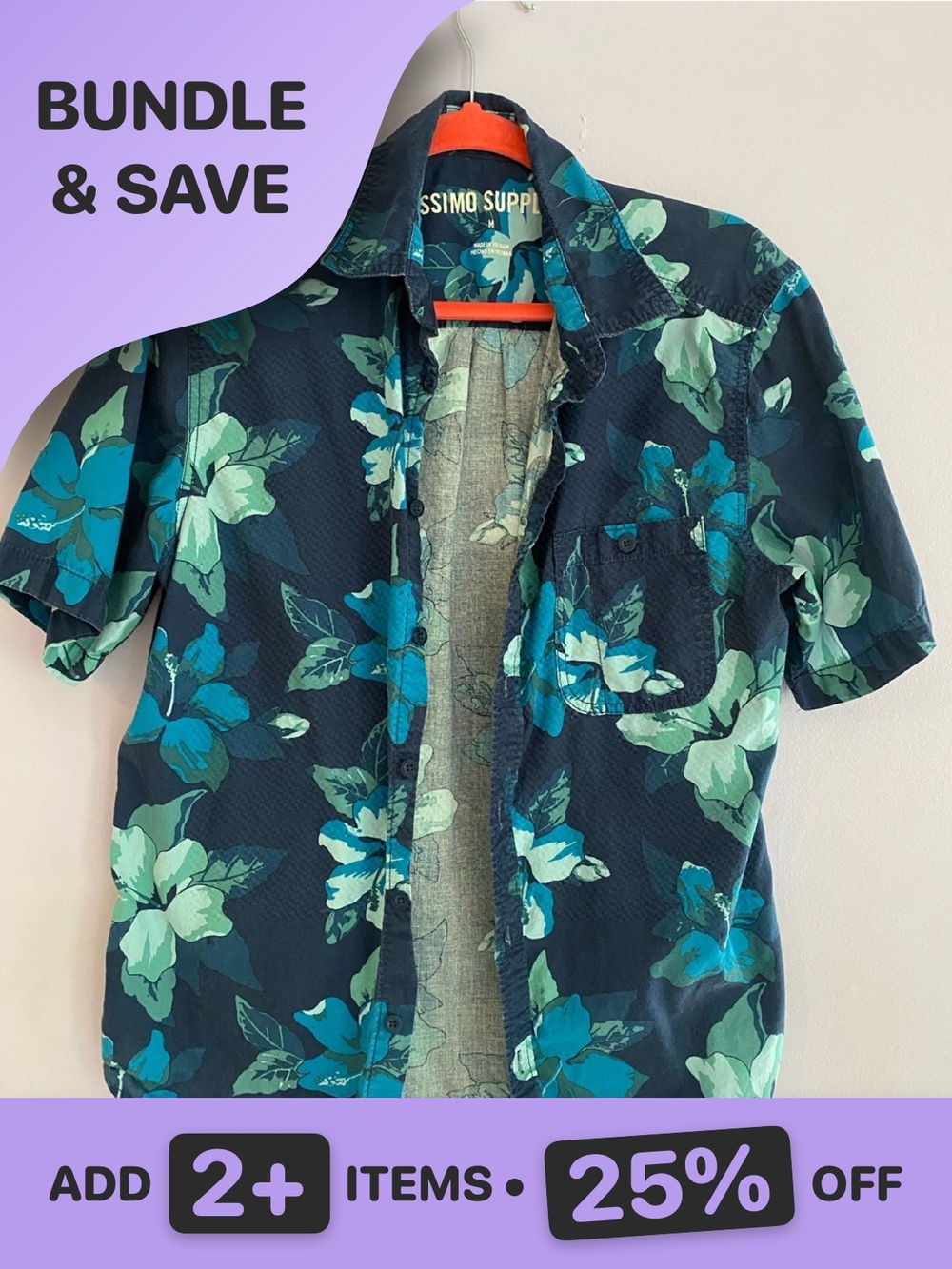 Mossimo Supply Co. Navy Short-Sleeve Floral Button-Down